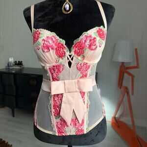 Victoria's Secret Women's Pink Floral Embroidered Sheer Corset Size 34C
